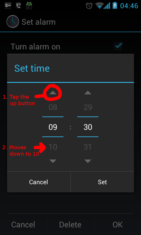 android alarm clock settings