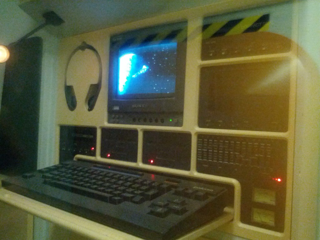Retro computer inside the space station module mockup.